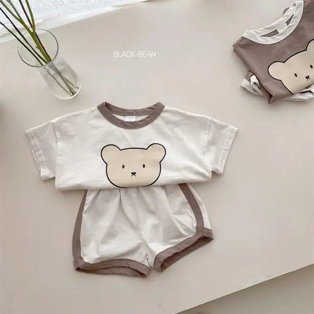 6m-4y Cartoon Bear Baby Outfits Casual Cute Boys And Girls Two Piece Set Summer Kids Clothing Short Sleeved Suits Home Clothes