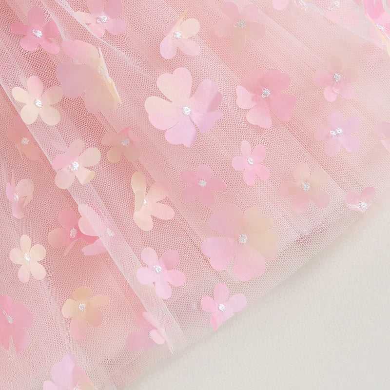 Girl's Birthday Princess Dress Sweet Flower Decor Short Puff Sleeve Kids Clothing Children Pageant Party Summer Dresses