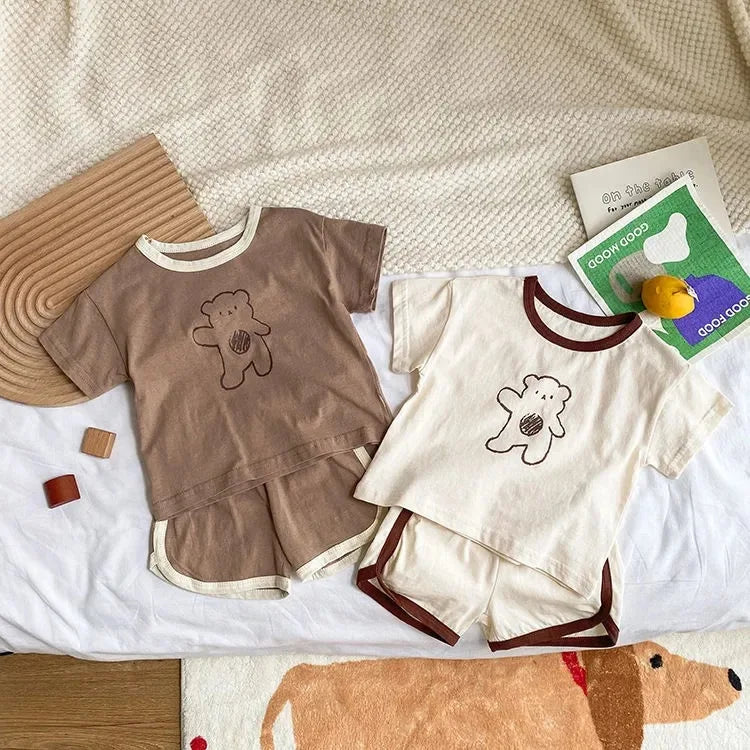 6m-4y Cartoon Bear Baby Outfits Casual Cute Boys And Girls Two Piece Set Summer Kids Clothing Short Sleeved Suits Home Clothes