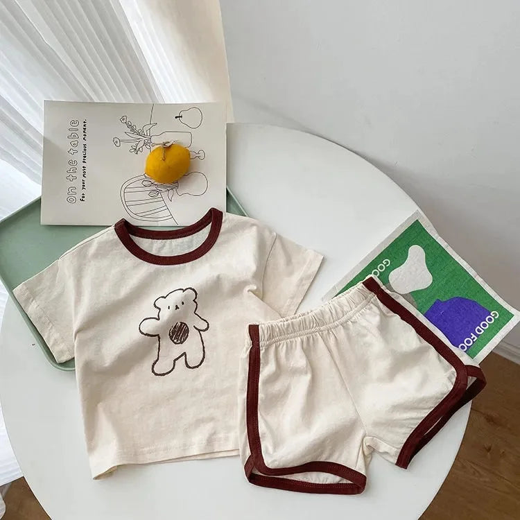 6m-4y Cartoon Bear Baby Outfits Casual Cute Boys And Girls Two Piece Set Summer Kids Clothing Short Sleeved Suits Home Clothes