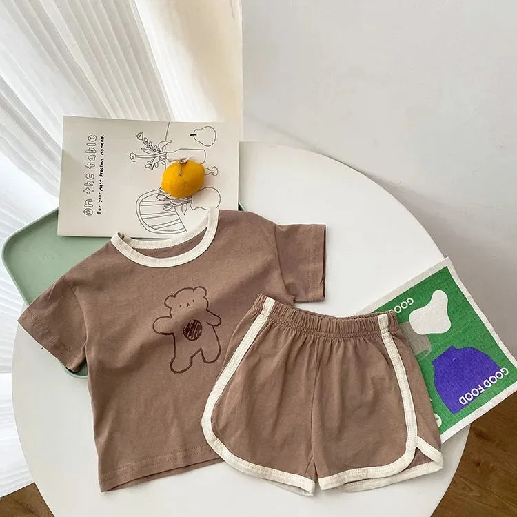 6m-4y Cartoon Bear Baby Outfits Casual Cute Boys And Girls Two Piece Set Summer Kids Clothing Short Sleeved Suits Home Clothes