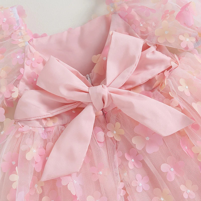 Girl's Birthday Princess Dress Sweet Flower Decor Short Puff Sleeve Kids Clothing Children Pageant Party Summer Dresses