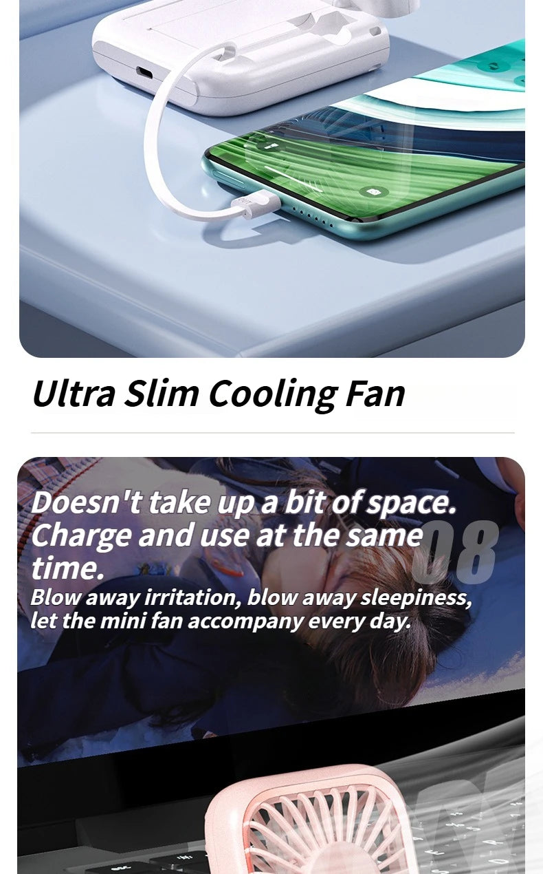 2025 Compact Foldable Fan - Handheld Ice Cooling Fan with Built-In Power Bank for Home, Office, and Dorm