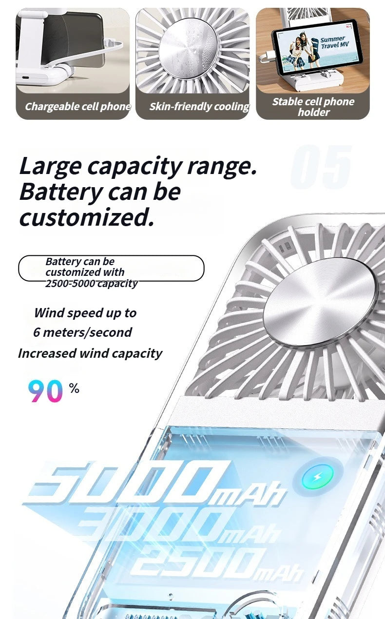 2025 Compact Foldable Fan - Handheld Ice Cooling Fan with Built-In Power Bank for Home, Office, and Dorm