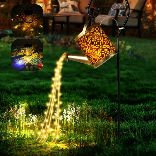 Vintage Rustic Waterproof Metal Lanterns with 36 LED String Lights - Hanging Watering Can Solar Powered Light - Outdoor Decor Es