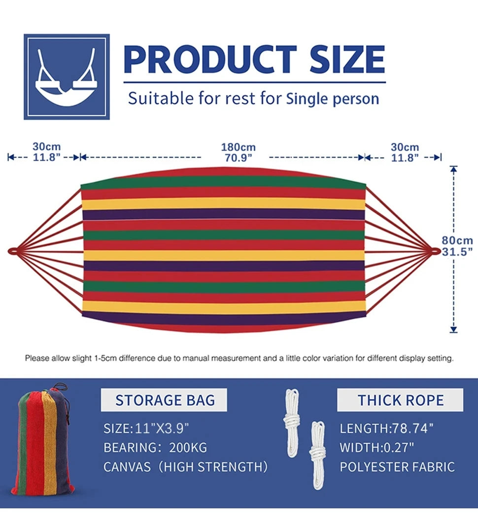 1pc Outdoor Canvas Hammock Camping Swing Hammock with Tree Ropes Load-bearing Up to 200kg Perfect for Garden Patio Backyard