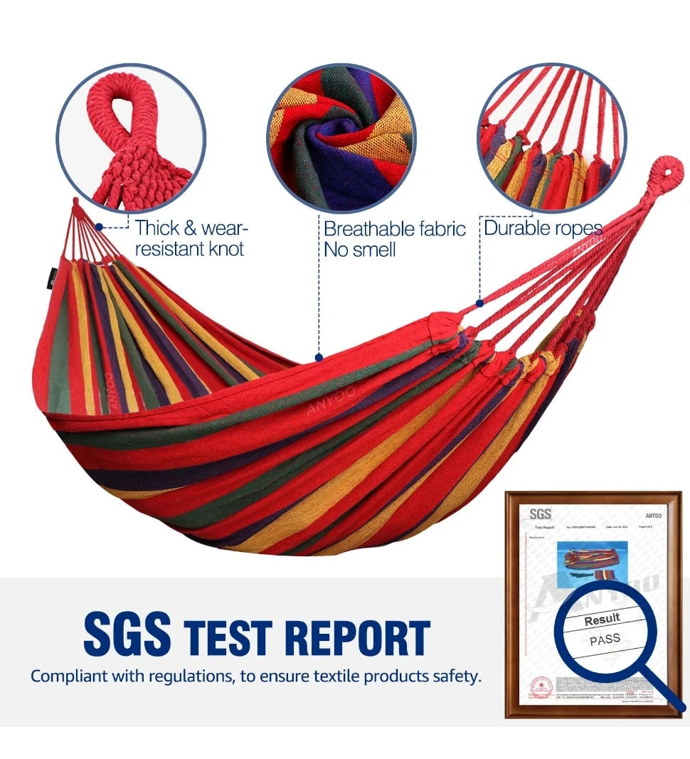 1pc Outdoor Canvas Hammock Camping Swing Hammock with Tree Ropes Load-bearing Up to 200kg Perfect for Garden Patio Backyard