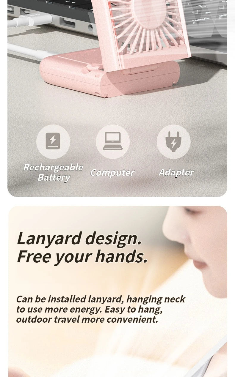 2025 Compact Foldable Fan - Handheld Ice Cooling Fan with Built-In Power Bank for Home, Office, and Dorm