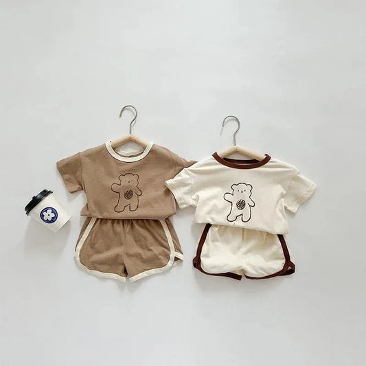 6m-4y Cartoon Bear Baby Outfits Casual Cute Boys And Girls Two Piece Set Summer Kids Clothing Short Sleeved Suits Home Clothes