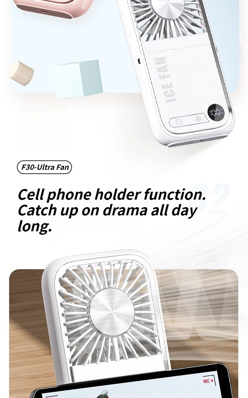 2025 Compact Foldable Fan - Handheld Ice Cooling Fan with Built-In Power Bank for Home, Office, and Dorm