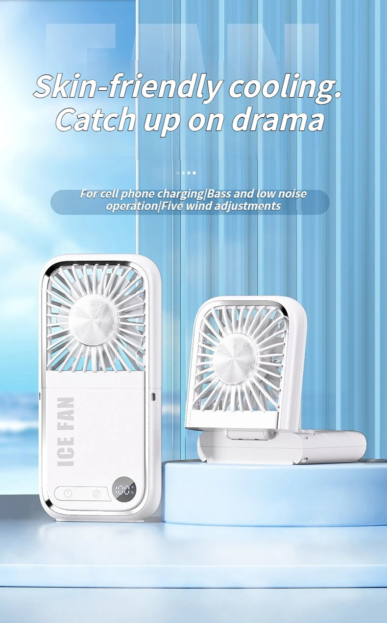 2025 Compact Foldable Fan - Handheld Ice Cooling Fan with Built-In Power Bank for Home, Office, and Dorm