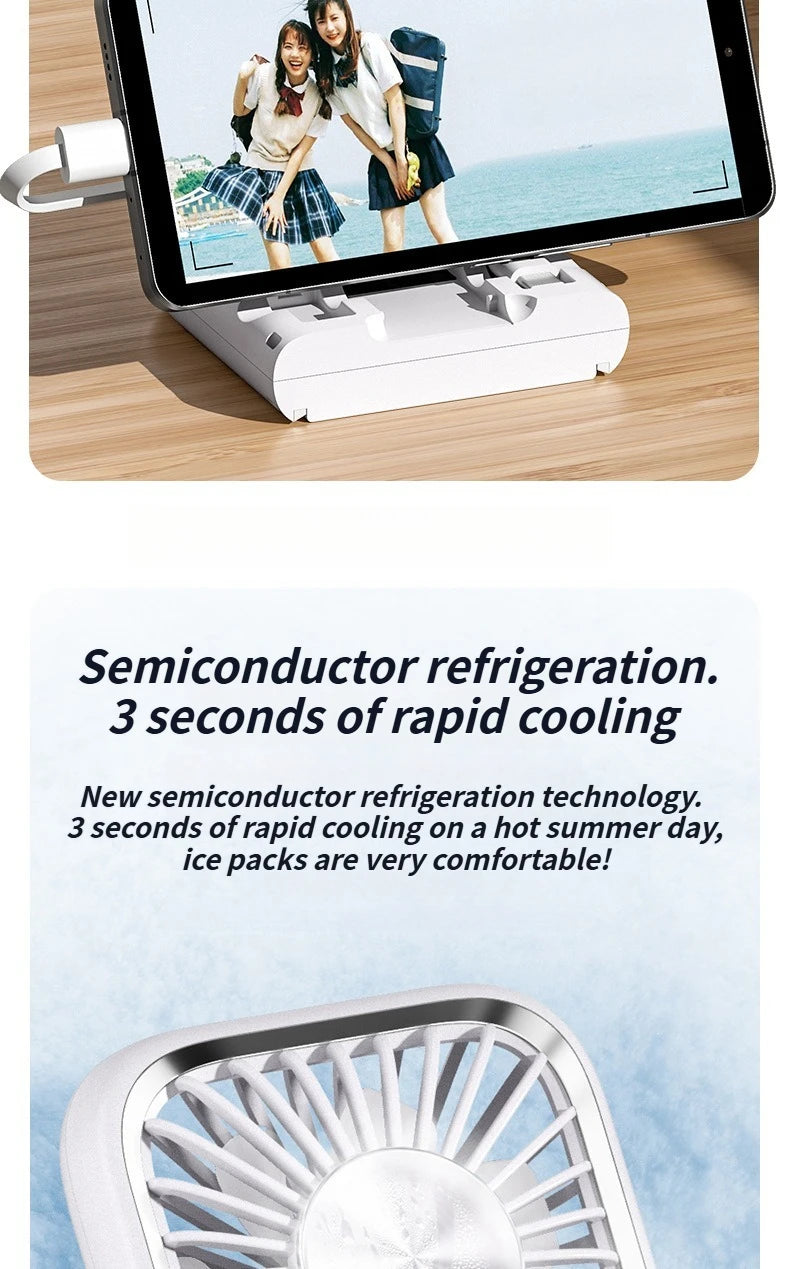 2025 Compact Foldable Fan - Handheld Ice Cooling Fan with Built-In Power Bank for Home, Office, and Dorm
