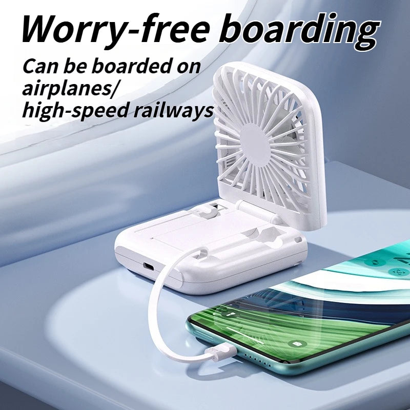 2025 Compact Foldable Fan - Handheld Ice Cooling Fan with Built-In Power Bank for Home, Office, and Dorm