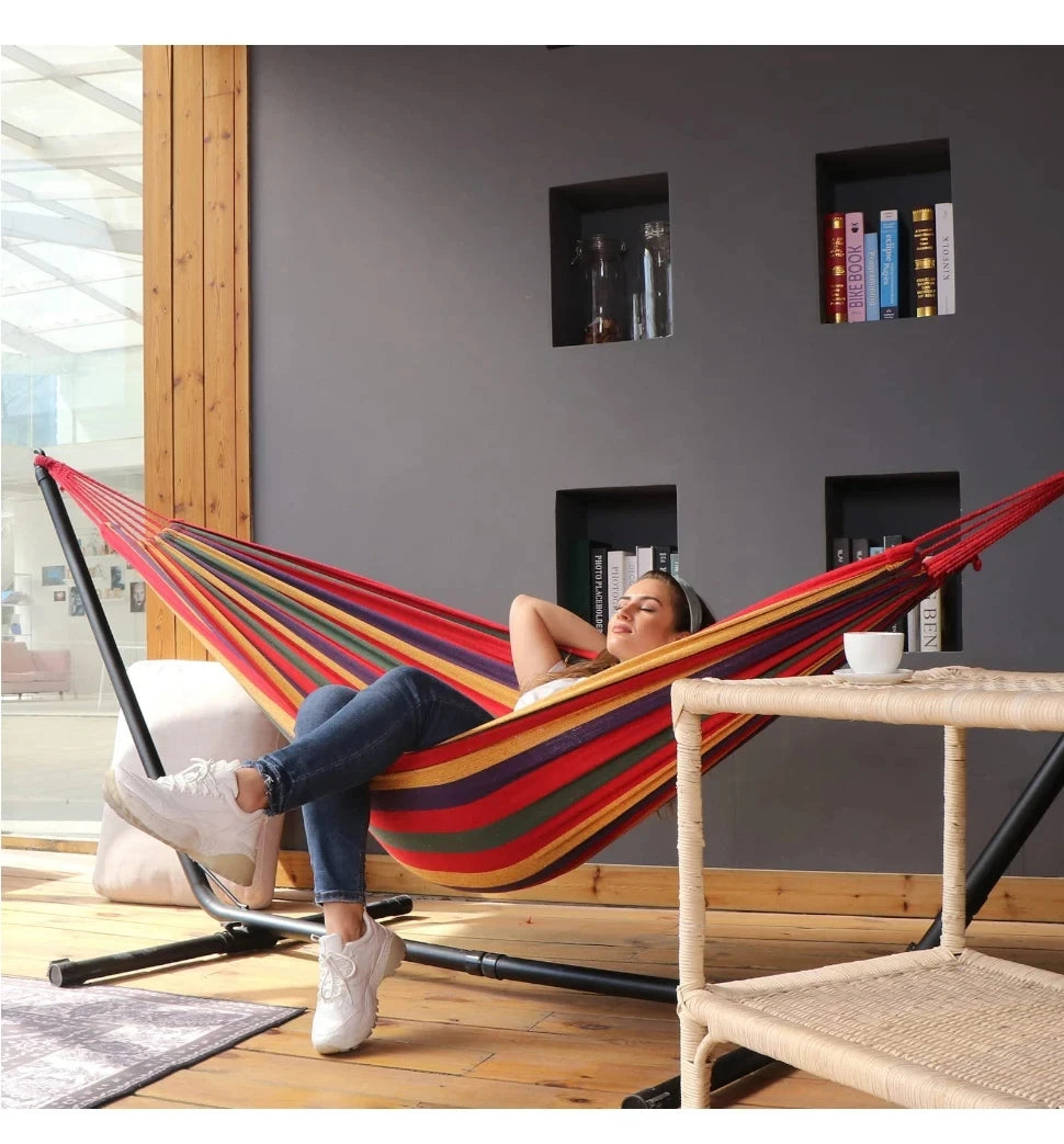 1pc Outdoor Canvas Hammock Camping Swing Hammock with Tree Ropes Load-bearing Up to 200kg Perfect for Garden Patio Backyard