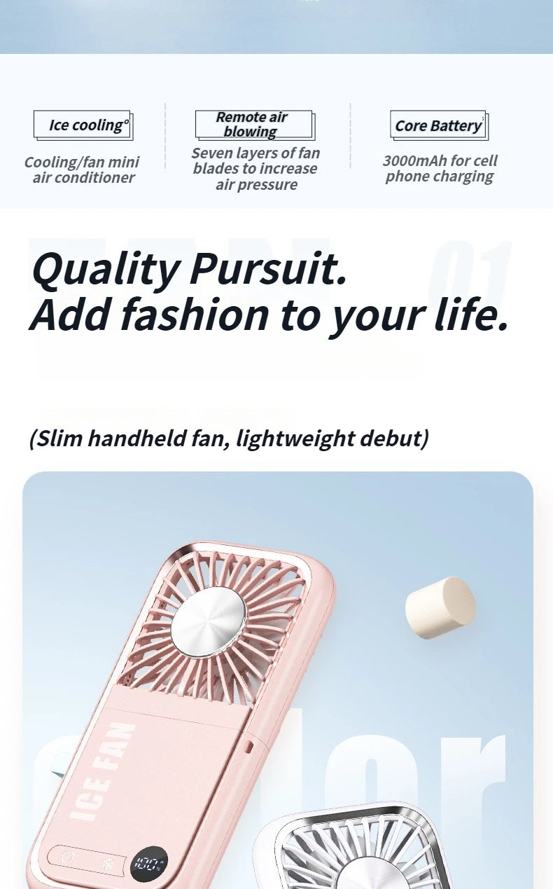 2025 Compact Foldable Fan - Handheld Ice Cooling Fan with Built-In Power Bank for Home, Office, and Dorm