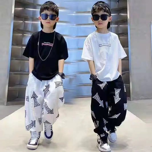 Boys Clothes Sets Summer Short Sleeve T-Shirt + Loose Pants 2PCS Hip Hop Kids Clothing Children Outfits Teenage 8 10 12 14 Years
